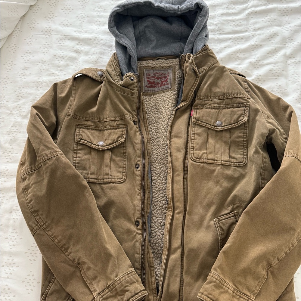 Levi's Tan Military Jacket with Gray Hood